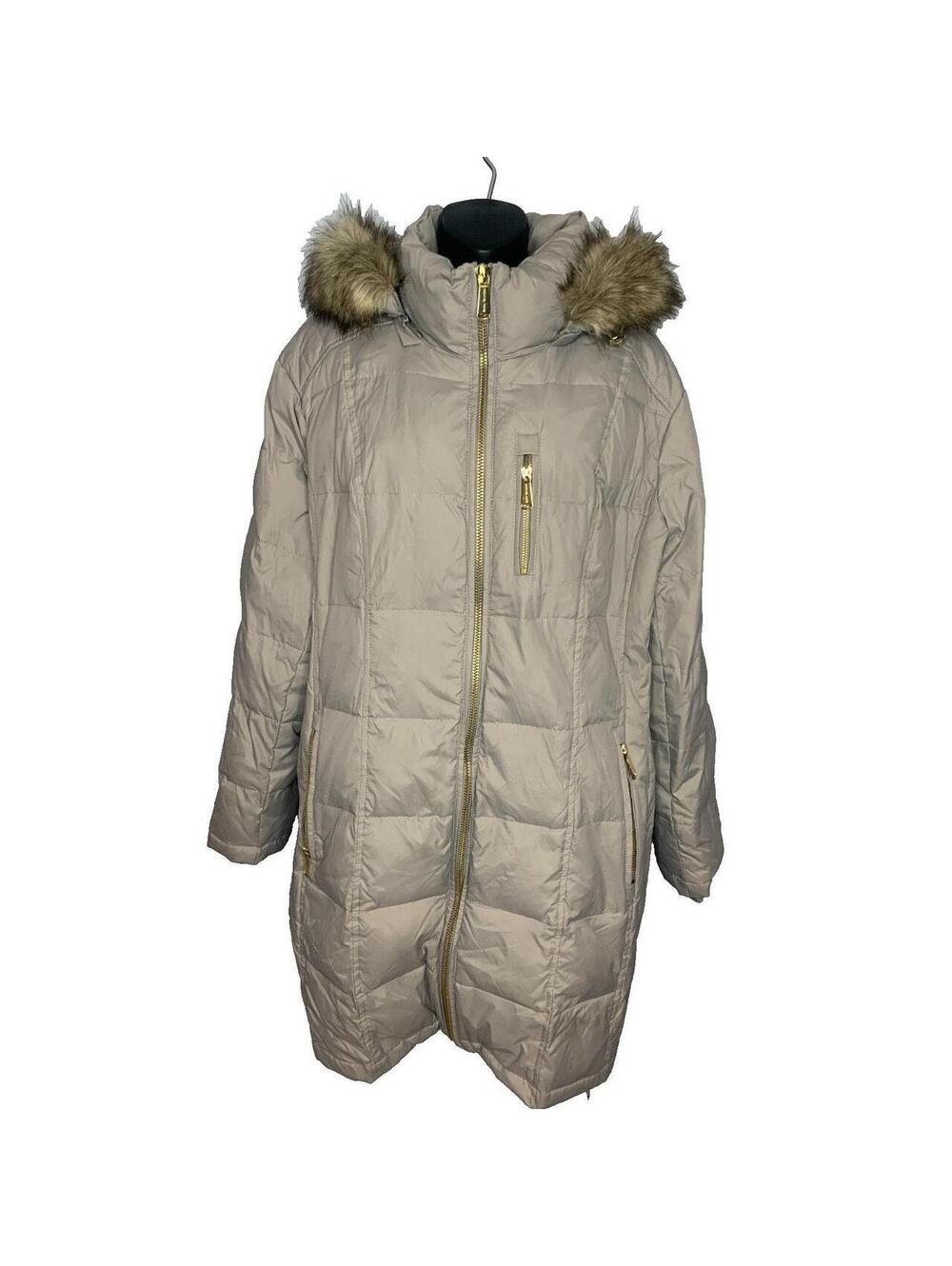 Michael Kors Gray Puffer Coat with Faux Fur Hood - Size Women's XXL